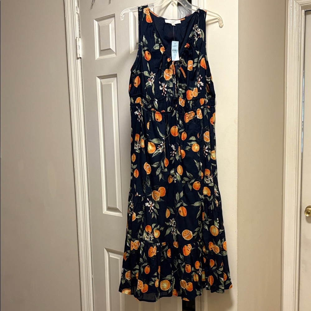 NWT LOFT Orange Print Dress 16 Petite - Picture 2 of 6